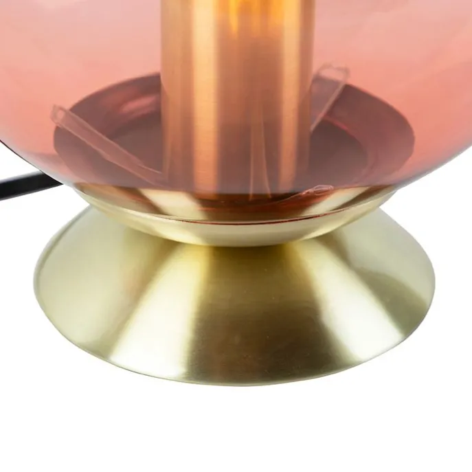 Art deco tafellamp messing met roze glas - Pallon