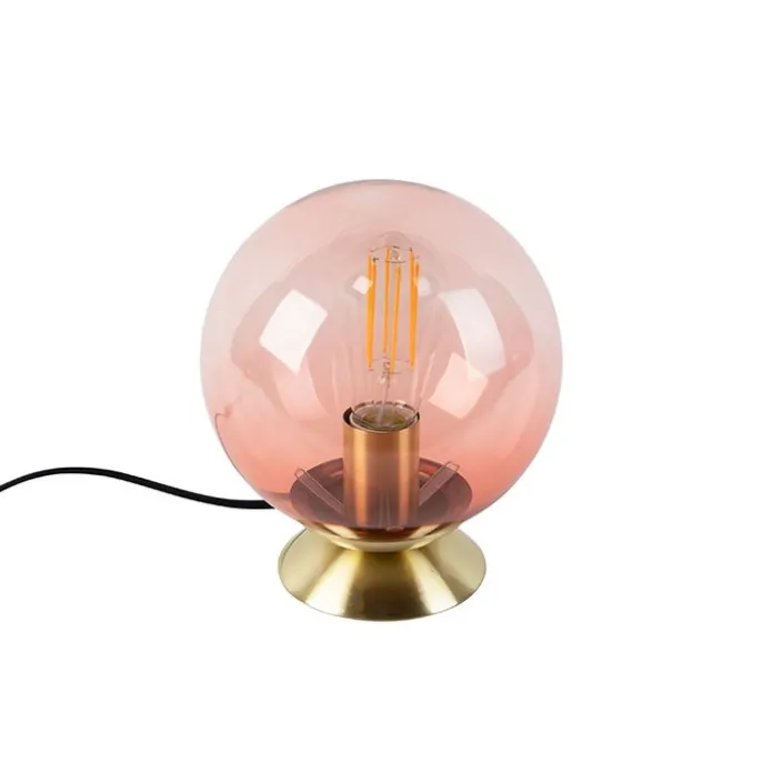 Art deco tafellamp messing met roze glas - Pallon