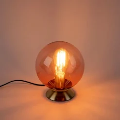 Art deco tafellamp messing met roze glas - Pallon