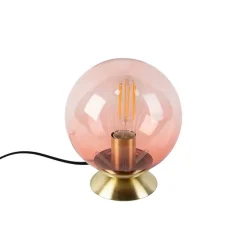 Art deco tafellamp messing met roze glas - Pallon