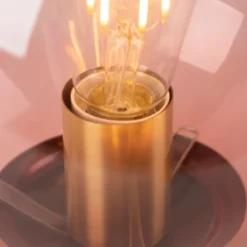 Art deco tafellamp messing met roze glas - Pallon