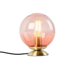 Art deco tafellamp messing met roze glas - Pallon