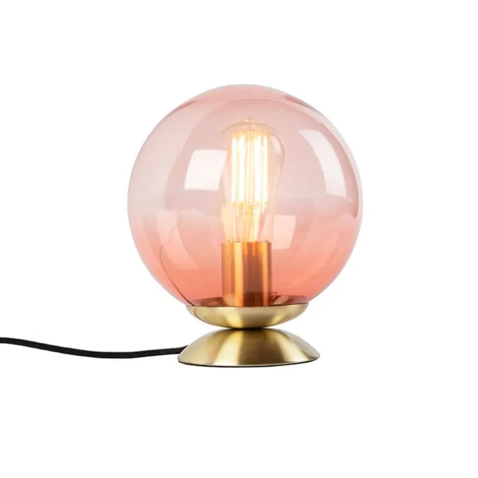 Art deco tafellamp messing met roze glas - Pallon