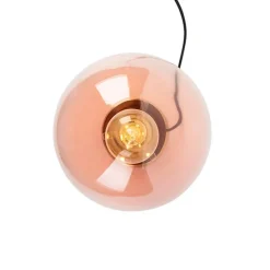 Art deco tafellamp messing met roze glas - Pallon