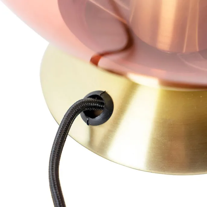 Art deco tafellamp messing met roze glas - Pallon