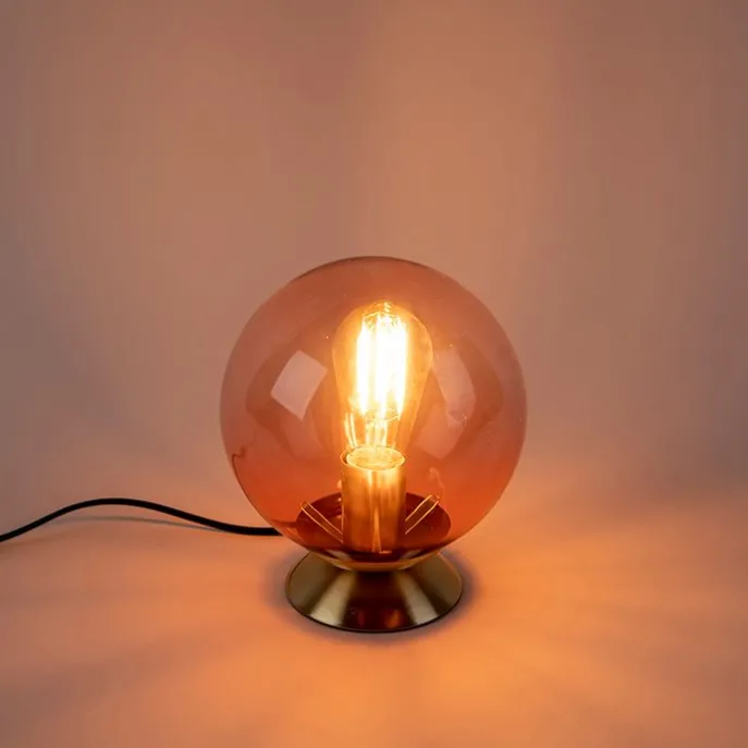 Art deco tafellamp messing met roze glas - Pallon