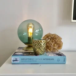 Art deco tafellamp messing met groen glas - Pallon