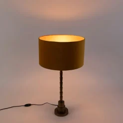 Art deco tafellamp met velours kap geel 35 cm - Pisos