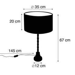 Art deco tafellamp met velours kap geel 35 cm - Pisos
