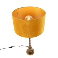 Art deco tafellamp met velours kap geel 35 cm - Pisos
