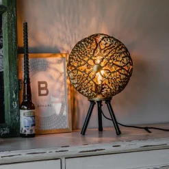 Art Deco tafellamp tripod goud met zwart - Maro