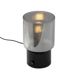 Art Deco tafellamp zwart met smoke glas - Laura