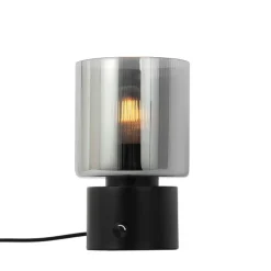 Art Deco tafellamp zwart met smoke glas - Laura