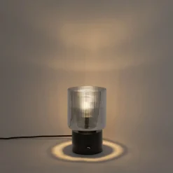 Art Deco tafellamp zwart met smoke glas - Laura