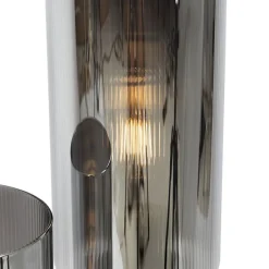 Art Deco tafellamp zwart met smoke glas 2-lichts - Laura