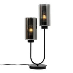 Art Deco tafellamp zwart met smoke glas 2-lichts - Laura