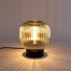 Art Deco tafellamp zwart met smoke glas - Karel