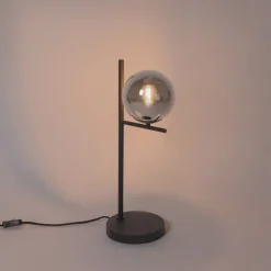 Art Deco tafellamp zwart en smoke glas - Flore