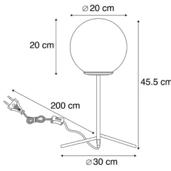Art deco tafellamp zwart met smoke glas 45,5 cm - Pallon