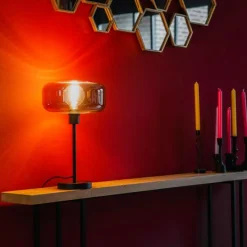 Art deco tafellamp zwart met smoke glas - Bizle