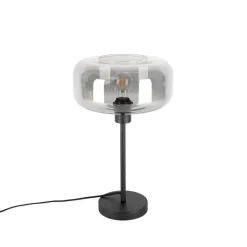 Art deco tafellamp zwart met smoke glas - Bizle
