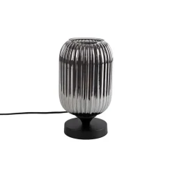 Art Deco tafellamp zwart met smoke glas - Banci