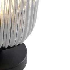 Art Deco tafellamp zwart met smoke glas - Banci