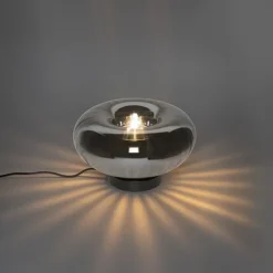 Art Deco tafellamp zwart met smoke glas - Ayesha