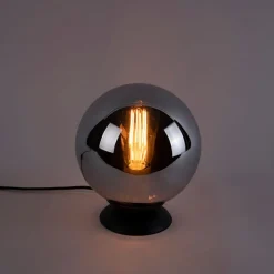Art deco tafellamp zwart met smoke glas - Pallon