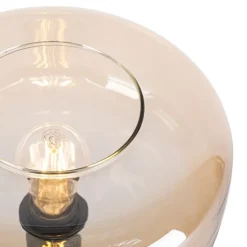 Art deco tafellamp zwart met amber glas - Bizle