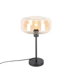 Art deco tafellamp zwart met amber glas - Bizle