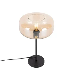 Art deco tafellamp zwart met amber glas - Bizle