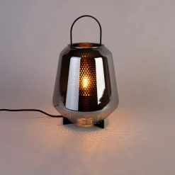 Art deco tafellamp zwart met smoke glas 23 cm - Kevin