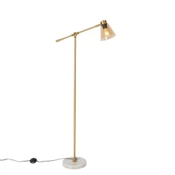 Art Deco vloerlamp brons met marmer en amber glas - Nina
