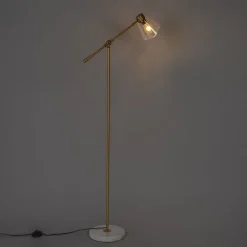 Art Deco vloerlamp brons met marmer en amber glas - Nina