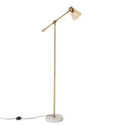 Art Deco vloerlamp brons met marmer en amber glas - Nina