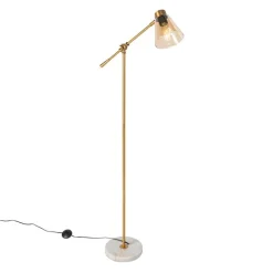 Art Deco vloerlamp brons met marmer en amber glas - Nina