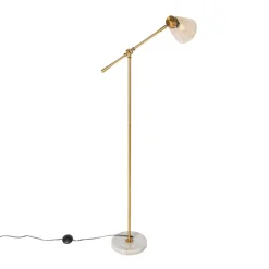 Art Deco vloerlamp brons met marmer en amber glas - Nina