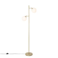 Art Deco vloerlamp goud met mat glas 2-lichts - Pallon