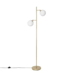 Art Deco vloerlamp goud met mat glas 2-lichts - Pallon