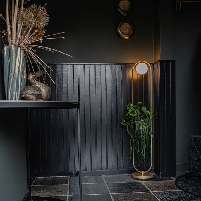 Art Deco vloerlamp goud met wit glas - Isabella