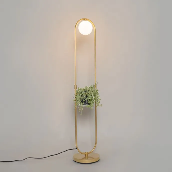 Art Deco vloerlamp goud met wit glas - Isabella