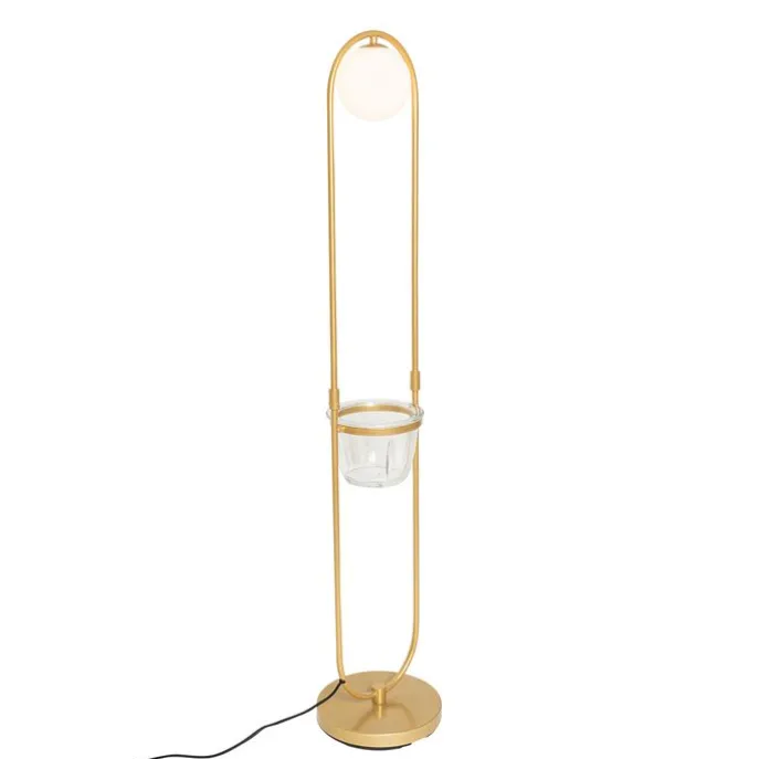 Art Deco vloerlamp goud met wit glas - Isabella