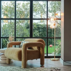 Art Deco vloerlamp goud met glas 3-lichts - Ayesha