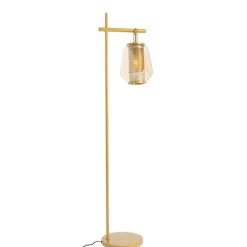 Art deco vloerlamp goud met amber glas - Kevin