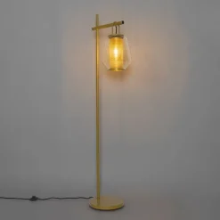 Art deco vloerlamp goud met amber glas - Kevin