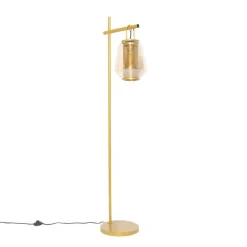 Art deco vloerlamp goud met amber glas - Kevin