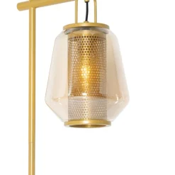 Art deco vloerlamp goud met amber glas - Kevin
