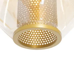 Art deco vloerlamp goud met amber glas - Kevin