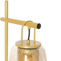 Art deco vloerlamp goud met amber glas - Kevin